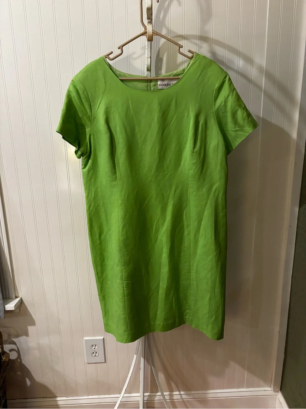 💚 Adolfo Studio Lime Green Linen Blend Dress – Size 16 💚 - Picture 4 of 4